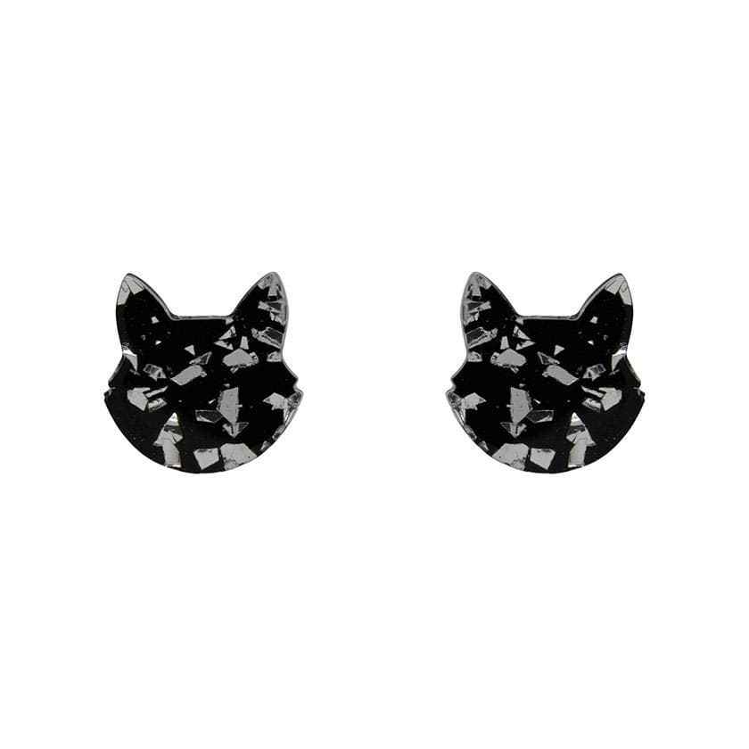 Erstwilder Essentials Cat Head Chunky Glitter Resin Stud Earrings - Silver EE0011-CG7200