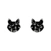 Cat Head Chunky Glitter Resin Stud Earrings - Silver
