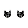 Cat Head Chunky Glitter Resin Stud Earrings - Silver