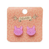 Cat Head Glitter Resin Stud Earrings - Pink