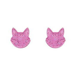 Erstwilder Essentials Cat Head Glitter Resin Stud Earrings - Pink EE0011-G2000