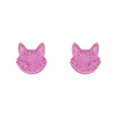 Erstwilder Essentials Cat Head Glitter Resin Stud Earrings - Pink EE0011-G2000