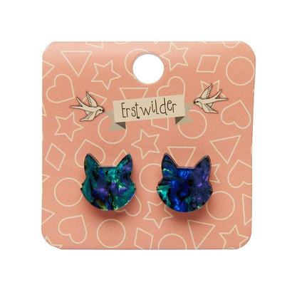 Erstwilder Essentials Cat Head Lava Resin Stud Earrings - Green EE0011-L4000