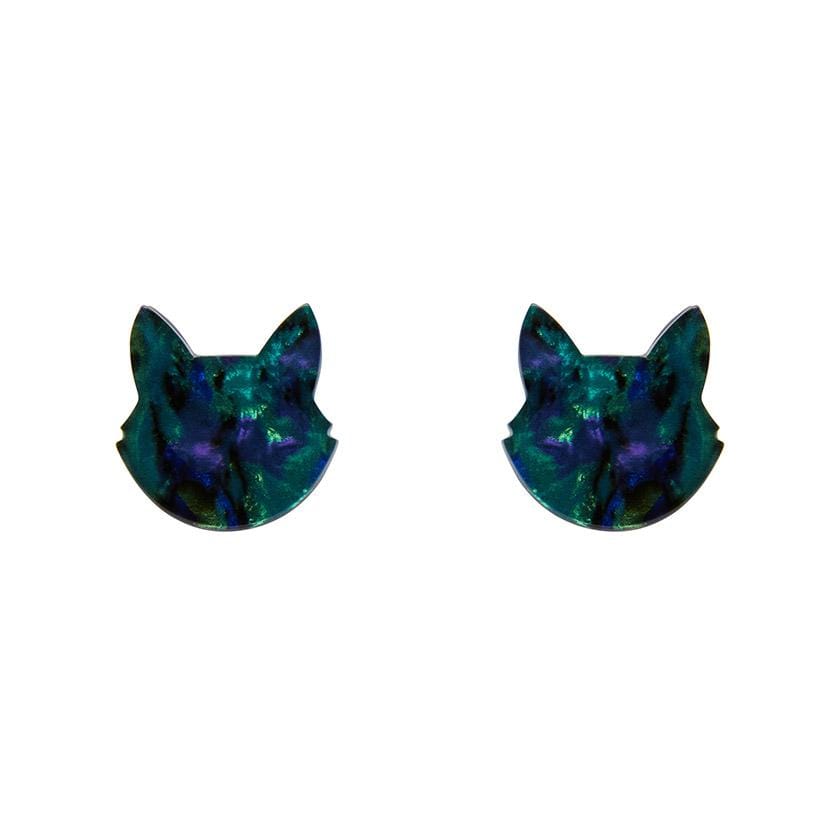 Erstwilder Essentials Cat Head Lava Resin Stud Earrings - Green EE0011-L4000