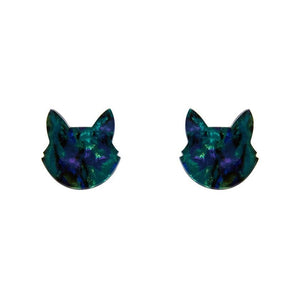 Erstwilder Essentials Cat Head Lava Resin Stud Earrings - Green EE0011-L4000