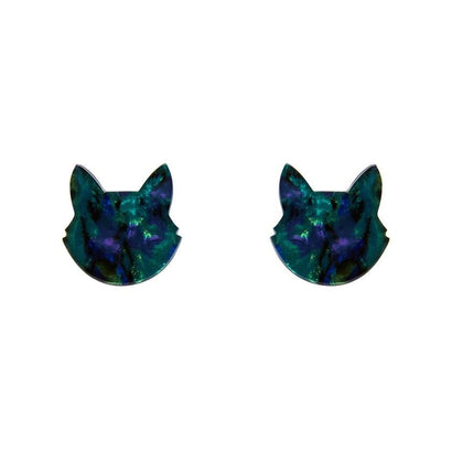 Erstwilder Essentials Cat Head Lava Resin Stud Earrings - Green EE0011-L4000