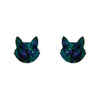 Cat Head Lava Resin Stud Earrings - Green