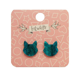 Erstwilder Essentials Cat Head Ripple Glitter Resin Stud Earrings - Green EE0011-RG4000