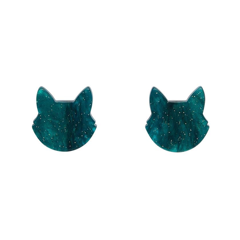 Erstwilder Essentials Cat Head Ripple Glitter Resin Stud Earrings - Green EE0011-RG4000