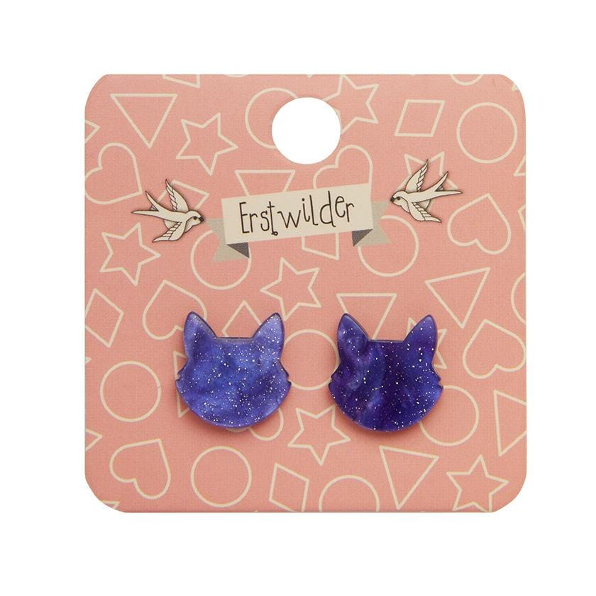 Erstwilder Essentials Cat Head Ripple Glitter Resin Stud Earrings - Purple EE0011-RG5000