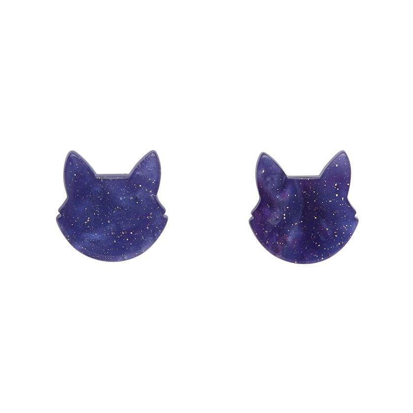 Erstwilder Essentials Cat Head Ripple Glitter Resin Stud Earrings - Purple EE0011-RG5000