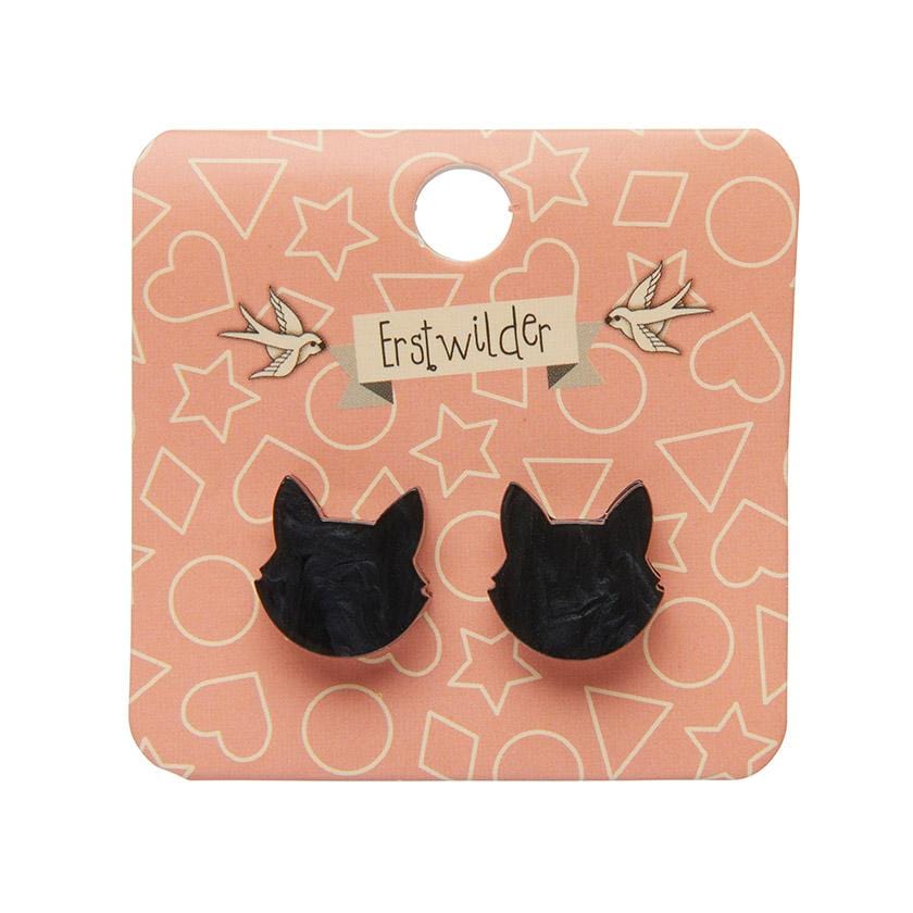Erstwilder Essentials Cat Head Ripple Resin Stud Earrings - Black EE0011-RI7000