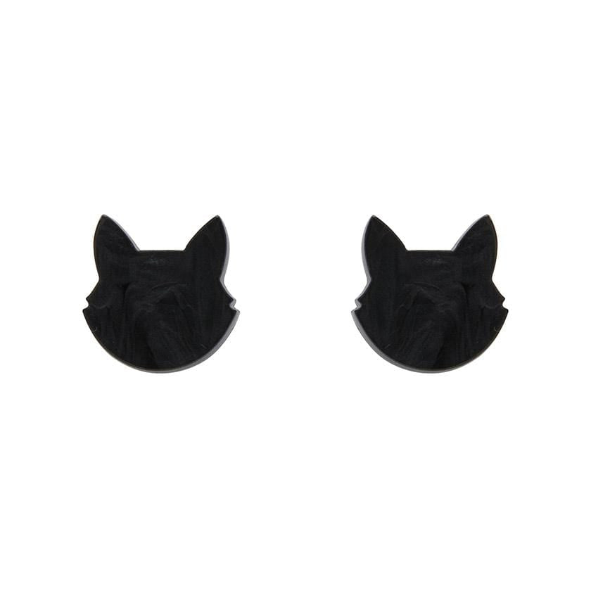 Erstwilder Essentials Cat Head Ripple Resin Stud Earrings - Black EE0011-RI7000