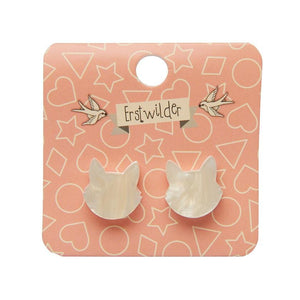 Erstwilder Essentials Cat Head Ripple Resin Stud Earrings - White EE0011-RI8000