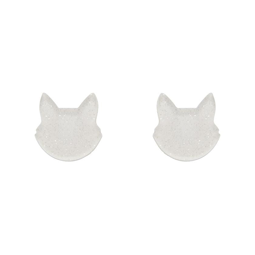 Erstwilder Essentials Cat Head Glitter Resin Stud Earrings - White EE0011-SG8000