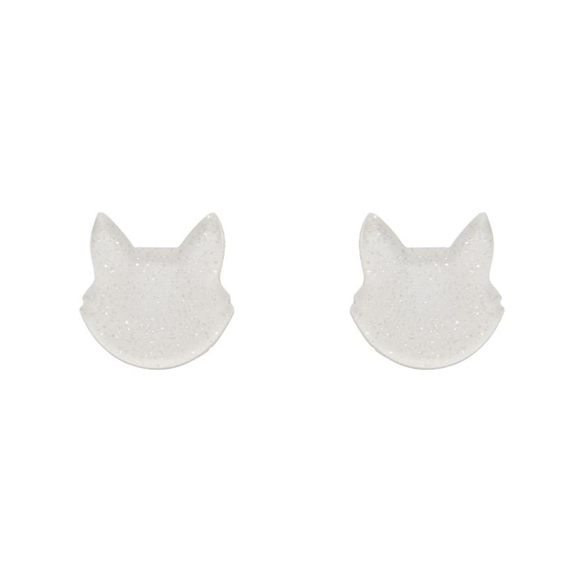 Erstwilder Essentials Cat Head Glitter Resin Stud Earrings - White EE0011-SG8000