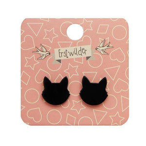 Erstwilder Essentials Cat Head Solid Resin Stud Earrings - Black EE0011-SO7000