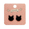 Cat Head Solid Resin Stud Earrings - Black