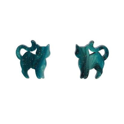 Erstwilder Essentials Cat Ripple Glitter Resin Stud Earrings - Green EE0012-RG4000