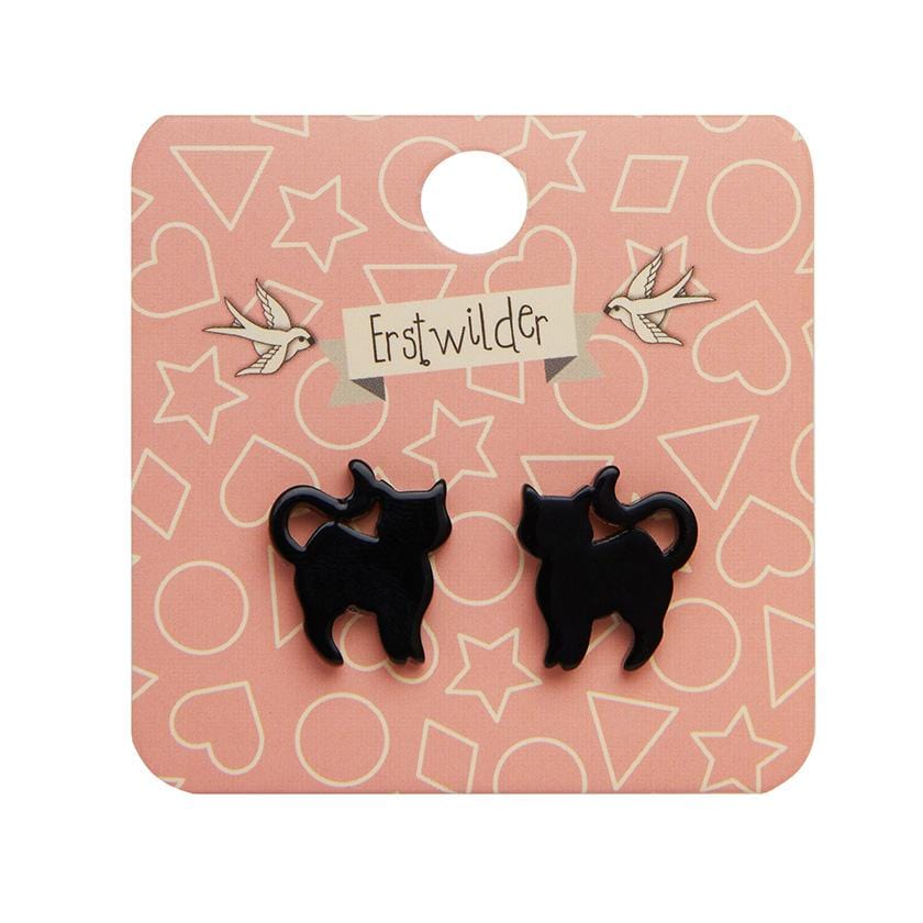 Erstwilder Essentials Cat Solid Resin Stud Earrings - Black EE0012-SO7000