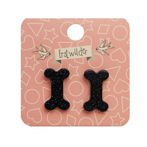Erstwilder Essentials Bones Glitter Resin Stud Earrings - Black EE0014-SG7000