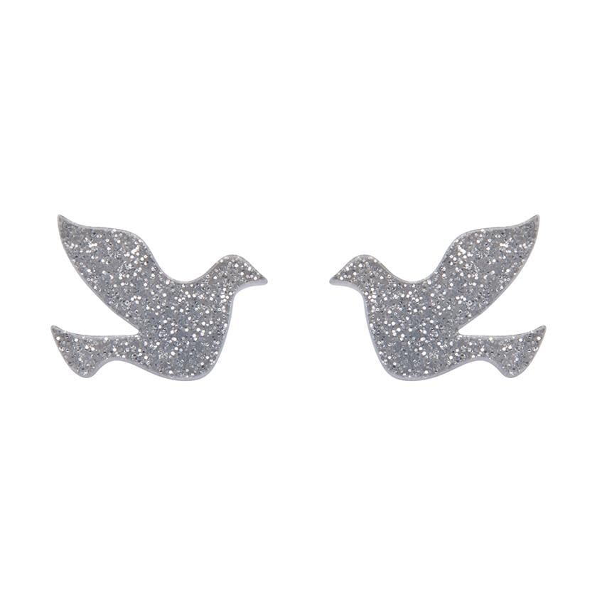 Erstwilder Essentials Dove Glitter Resin Stud Earrings - Silver EE0018-SG7200
