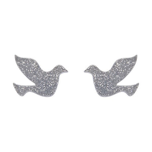 Erstwilder Essentials Dove Glitter Resin Stud Earrings - Silver EE0018-SG7200