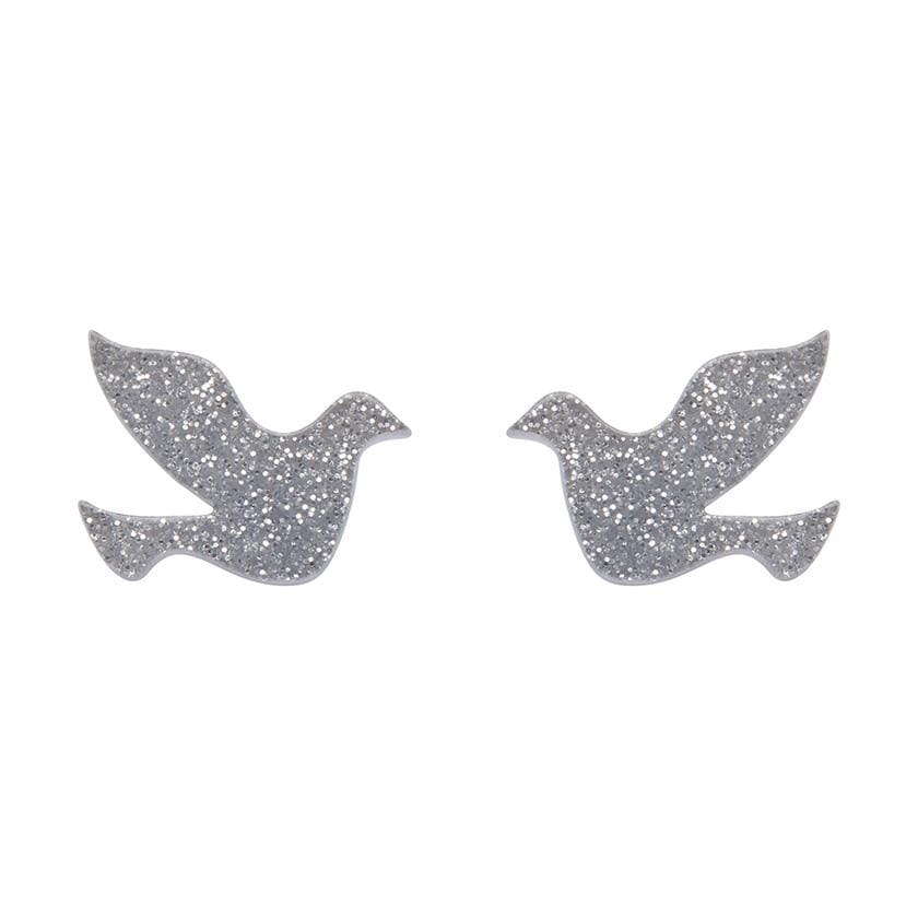 Erstwilder Essentials Dove Glitter Resin Stud Earrings - Silver EE0018-SG7200