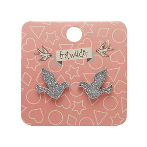 Erstwilder Essentials Dove Glitter Resin Stud Earrings - Silver EE0018-SG7200