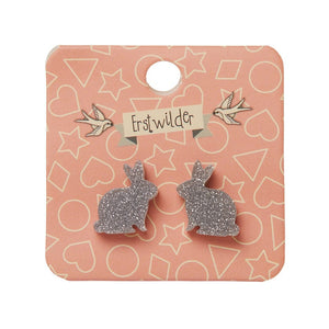 Erstwilder Essentials Bunny Glitter Resin Stud Earrings - Silver EE0007-SG7200