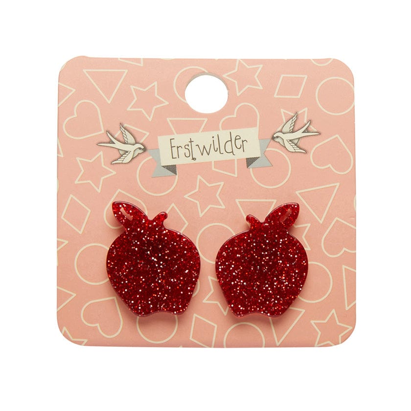Erstwilder Essentials Apple Glitter Resin Stud Earrings - Red AG1EE08