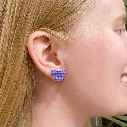 Erstwilder Essentials Bow Gingham Resin Stud Earrings - Blue AG1EE13