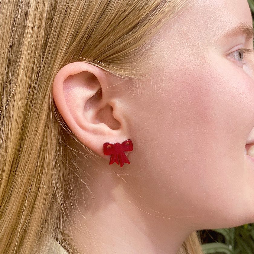 Red discount bow earrings