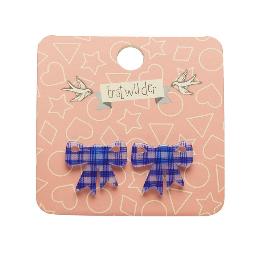 Erstwilder Essentials Bow Gingham Resin Stud Earrings - Blue AG1EE13