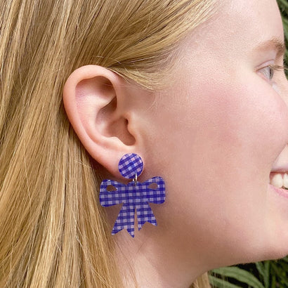 Erstwilder Essentials Bow Gingham Resin Drop Earrings - Blue AG1EE16