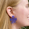 Bow Gingham Resin Drop Earrings - Blue