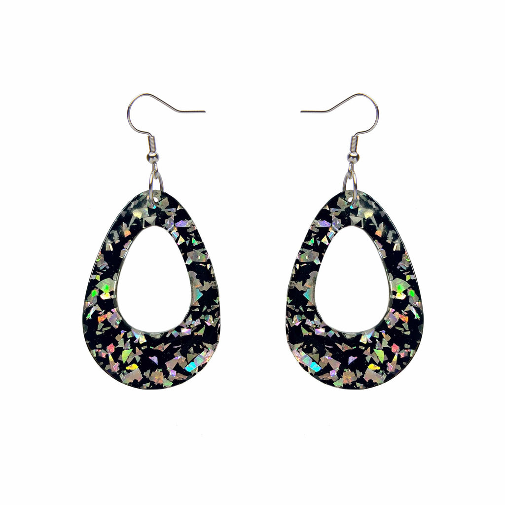 Erstwilder Essentials Teardrop Chunky Glitter Resin Drop Earrings - Holographic Silver EE1001-CG0272