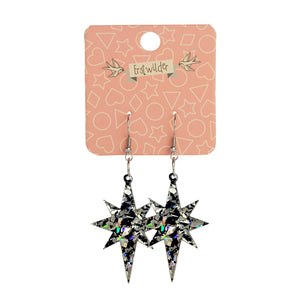 Erstwilder Essentials Starburst Chunky Glitter Resin Drop Earrings - Holographic Silver EE1002-CG0272