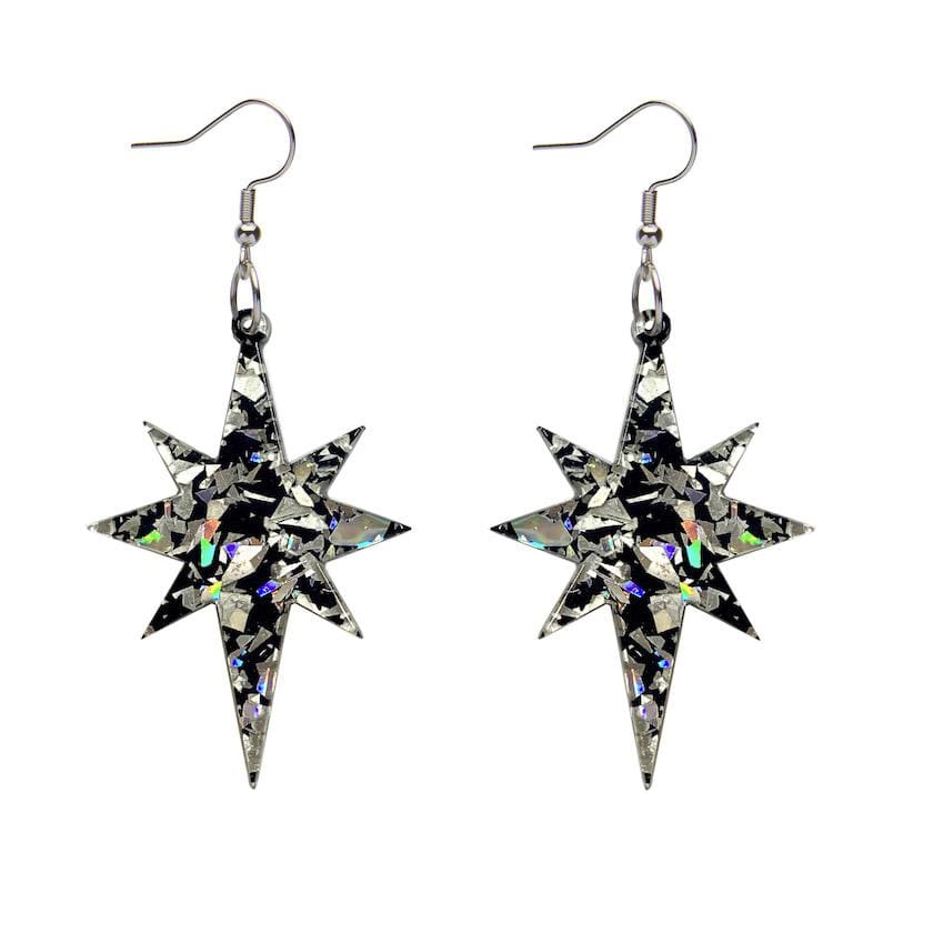 Erstwilder Essentials Starburst Chunky Glitter Resin Drop Earrings - Holographic Silver EE1002-CG0272