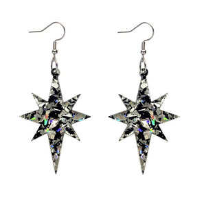 Erstwilder Essentials Starburst Chunky Glitter Resin Drop Earrings - Holographic Silver EE1002-CG0272