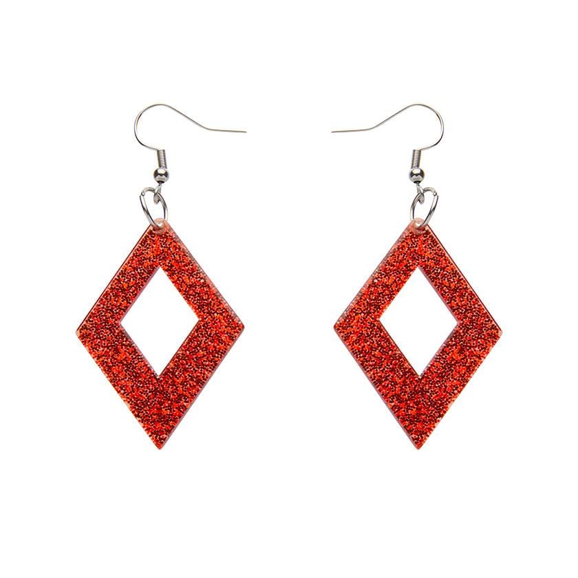Erstwilder Essentials Diamond Glitter Resin Drop Earrings - Red EE1003-SG1000