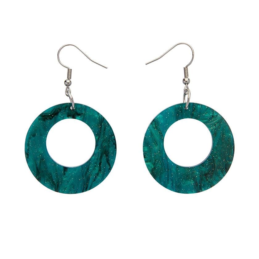 Erstwilder Essentials Circle Ripple Glitter Resin Drop Earrings -Emerald EE1004-RG4100