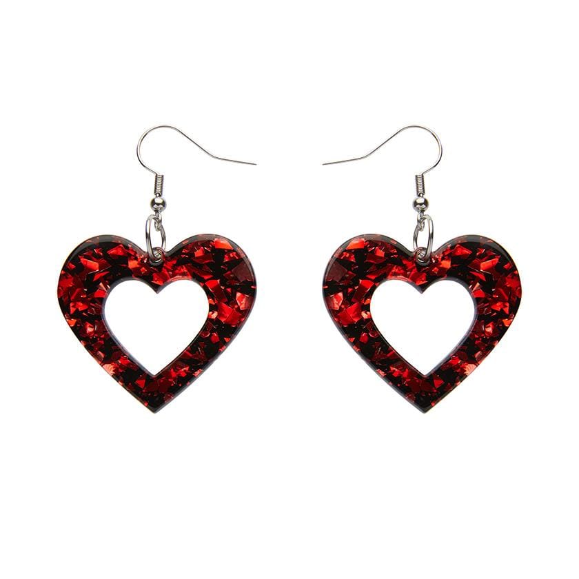 Erstwilder Essentials Heart Chunky Glitter Resin Drop Earrings - Red EE1005-CG1000