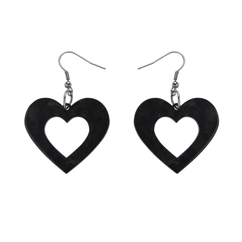 Erstwilder Essentials Heart Textured Resin Drop Earrings - Black EE1005-RI7000
