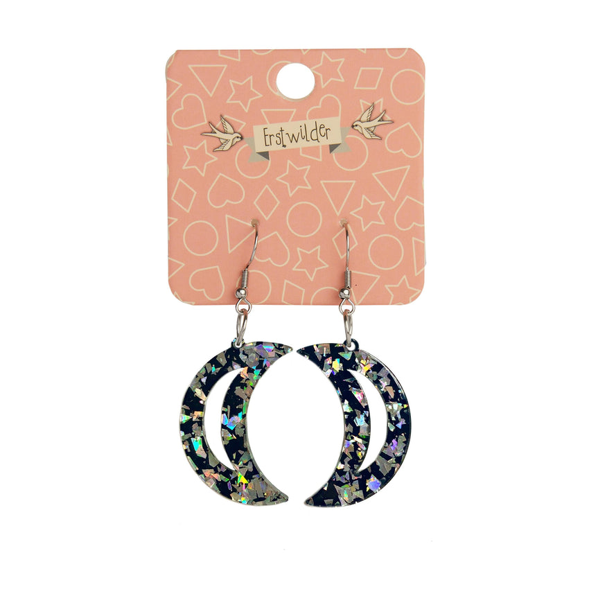 Erstwilder Essentials Crescent Moon Chunky Glitter Resin Drop Earrings - Holographic Silver EE1006-CG0272