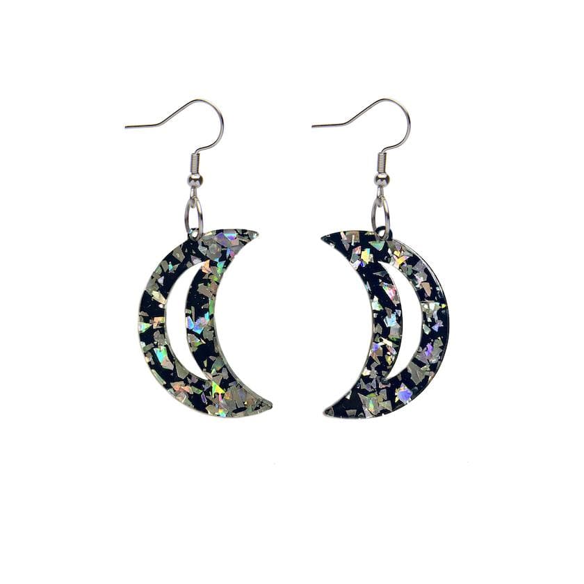 Erstwilder Essentials Crescent Moon Chunky Glitter Resin Drop Earrings - Holographic Silver EE1006-CG0272