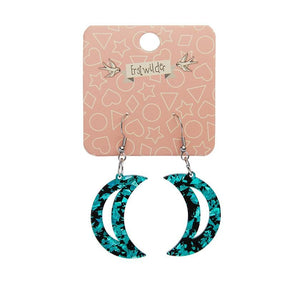 Erstwilder Essentials Crescent Moon Chunky Glitter Resin Drop Earrings - Teal EE1006-CG4400