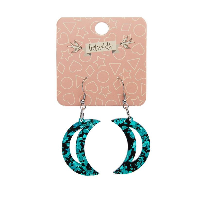 Erstwilder Essentials Crescent Moon Chunky Glitter Resin Drop Earrings - Teal EE1006-CG4400