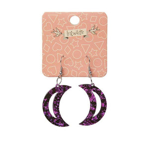 Erstwilder Essentials Crescent Moon Chunky Glitter Resin Drop Earrings - Purple EE1006-CG5000