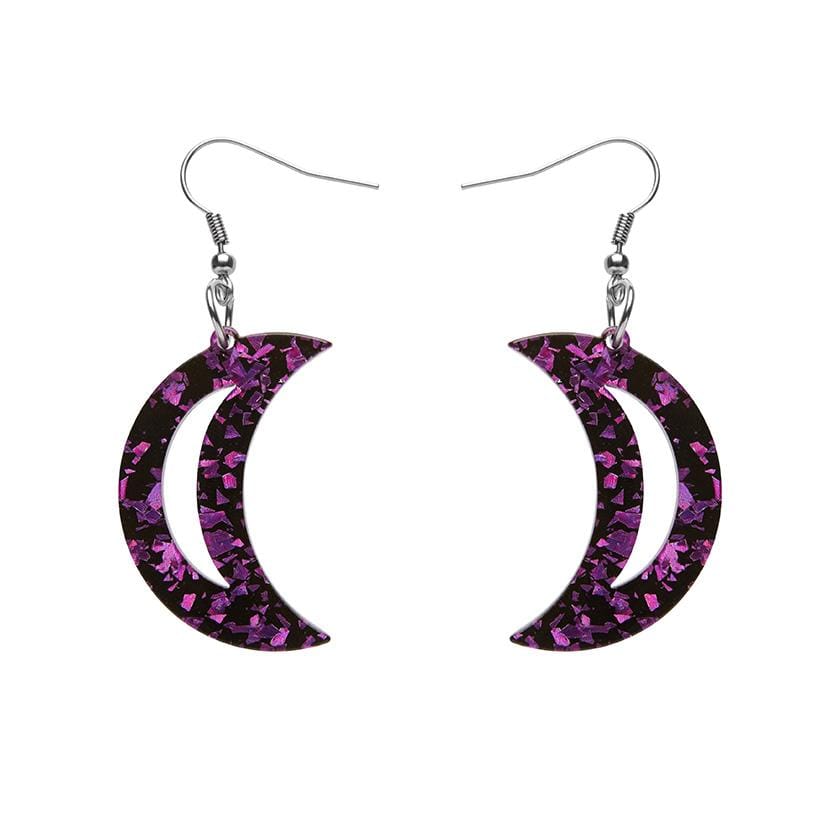 Erstwilder Essentials Crescent Moon Chunky Glitter Resin Drop Earrings - Purple EE1006-CG5000